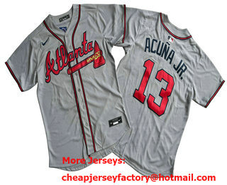 Men's Atlanta Braves #13 Ronald Acuna Jr Grey 2024 Limited Cool Base Jersey
