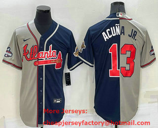 Men's Atlanta Braves #13 Ronald Acuna Jr Grey Navy Blue Two Tone Stitched Nike Jersey