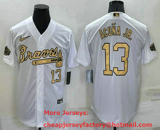 Men's Atlanta Braves #13 Ronald Acuna Jr Number White 2022 All Star Stitched Cool Base Nike Jersey