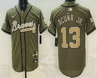 Men's Atlanta Braves #13 Ronald Acuna Jr Olive 2026 Armed Forces Day Jersey
