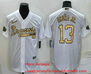Men's Atlanta Braves #13 Ronald Acuna Jr White 2022 All Star Stitched Cool Base Nike Jersey