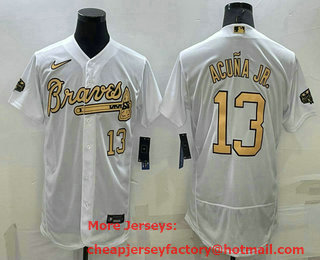 Men's Atlanta Braves #13 Ronald Acuna Jr White Number 2022 All Star Stitched Flex Base Nike Jersey
