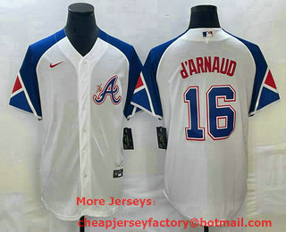 Men's Atlanta Braves #16 Travis dArnaud White 2023 City Connect Cool Base Stitched Jersey 11
