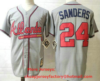 Men's Atlanta Braves #24 Deion Sanders Gray Throwback Cool Base Jersey