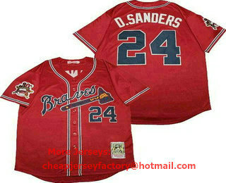 Men's Atlanta Braves #24 Deion Sanders Red Throwback Jersey