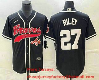Men's Atlanta Braves #27 Austin Riley Black Cool Base Stitched Baseball Jersey 02