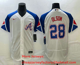 Men's Atlanta Braves #28 Matt Olson White 2023 City Connect Flex Base Stitched Jersey 01