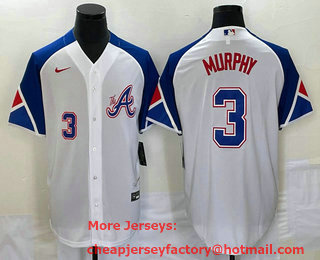 Men's Atlanta Braves #3 Dale Murphy Number White 2023 City Connect Cool Base Stitched Jersey 01