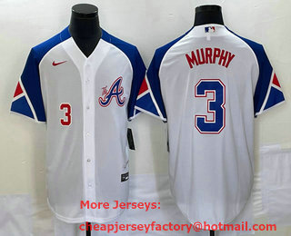 Men's Atlanta Braves #3 Dale Murphy Number White 2023 City Connect Cool Base Stitched Jersey 03