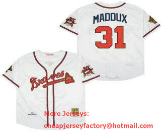 Men's Atlanta Braves #31 Greg Maddux White 1995 Throwback Jersey