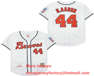 Men's Atlanta Braves #44 Hank Aaron 1963 Hall of Fame White Throwback Jersey