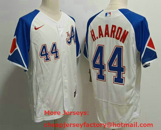 Men's Atlanta Braves #44 Hank Aaron White 2023 City Connect Flex Base Stitched Baseball Jersey
