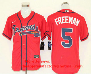 Men's Atlanta Braves #5 Freddie Freeman Red Stitched MLB Cool Base Nike Jersey