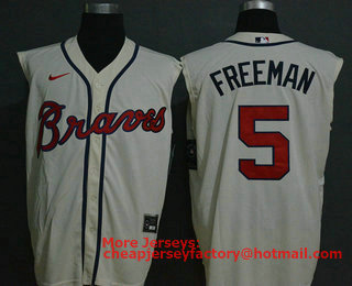 Men's Atlanta Braves #5 Freddie Freeman Cream 2020 Cool and Refreshing Sleeveless Fan Stitched MLB Nike Jersey