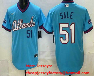 Men's Atlanta Braves #51 Chris Sale Light Blue 2026 City Connect Stadium Jersey