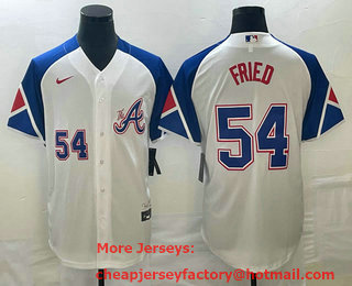 Men's Atlanta Braves #54 Max Fried Number White 2023 City Connect Cool Base Stitched Jersey 02