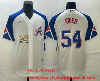 Men's Atlanta Braves #54 Max Fried Number White 2023 City Connect Cool Base Stitched Jersey 03