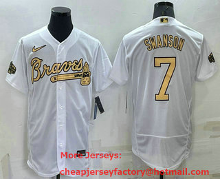 Men's Atlanta Braves #7 Dansby Swanson White 2022 All Star Stitched Flex Base Nike Jersey