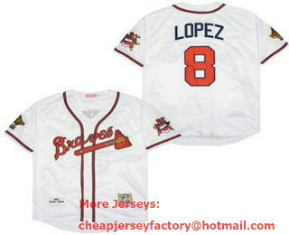 Men's Atlanta Braves #8 Javier Lopez White 1995 Throwback Jersey