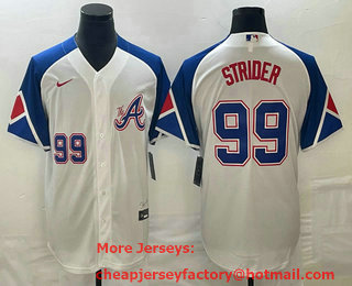 Men's Atlanta Braves #99 Spencer Strider Number White 2023 City Connect Cool Base Stitched Jersey 01