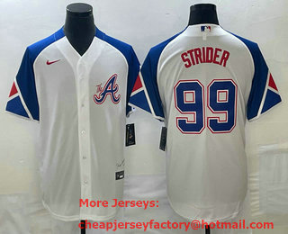 Men's Atlanta Braves #99 Spencer Strider White 2023 City Connect Cool Base Stitched Jersey 01