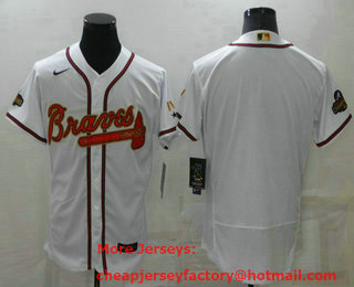 Men's Atlanta Braves Blank 2022 White Gold World Series Champions Program Flex Base Stitched Baseball Jersey