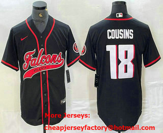 Men's Atlanta Falcons #18 Kirk Cousins Black Cool Base Stitched Baseball Jersey
