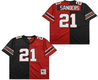 Men's Atlanta Falcons #21 Deion Sanders Red White Split 1989 Throwback Jersey