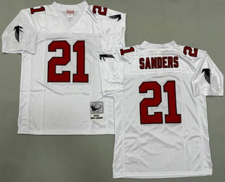 Men's Atlanta Falcons #21 Deion Sanders White Red 1992 Throwback Jersey