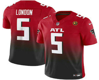Men's Atlanta Falcons #5 Drake London Red Black 2023 FUSE With John Madden Patch Vapor Limited Stitched Jersey