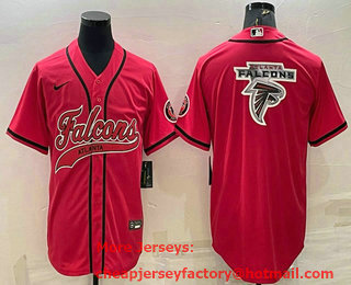 Men's Atlanta Falcons Red Team Big Logo With Patch Cool Base Stitched Baseball Jersey