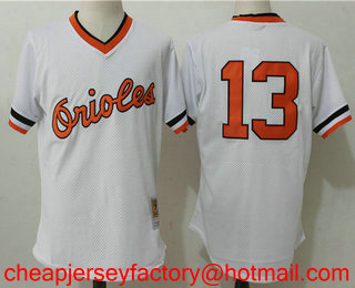 Men's Baltimore Orioles #13 Manny Machado White Throwback Mesh Batting Practice Stitched MLB Mitchell & Ness Jersey