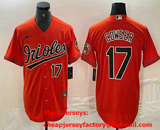 Men's Baltimore Orioles #17 Colton Cowser Number Orange Cool Base Stitched Jersey
