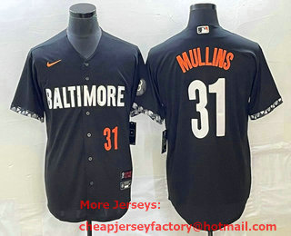 Men's Baltimore Orioles #31 Cedric Mullins Number Black 2023 City Connect Cool Base Stitched Jersey 02