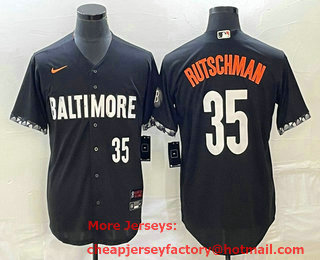 Men's Baltimore Orioles #35 Adley Rutschman Number Black 2023 City Connect Cool Base Stitched Jersey 01