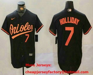 Men's Baltimore Orioles #7 Jackson Holliday Number Black Cool Base Jersey