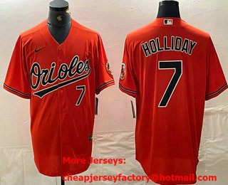 Men's Baltimore Orioles #7 Jackson Holliday Number Orange Cool Base Stitched Jersey