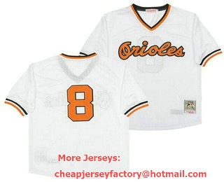 Men's Baltimore Orioles #8 Cal Ripken White Mesh Throwback Jersey