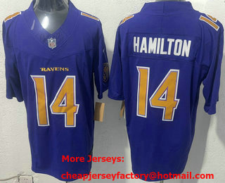 Men's Baltimore Ravens #14 Kyle Hamilton Limited Purple FUSE Alternate Vapor Jersey