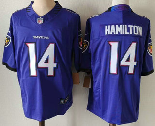 Men's Baltimore Ravens #14 Kyle Hamilton Limited Purple FUSE Vapor Jersey