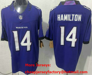 Men's Baltimore Ravens #14 Kyle Hamilton Limited Purple FUSE Vapor Jersey