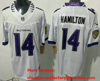 Men's Baltimore Ravens #14 Kyle Hamilton Limited White FUSE Vapor Jersey