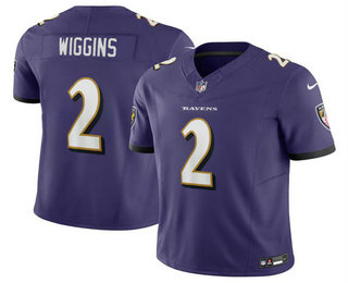 Men's Baltimore Ravens #2 Nate Wiggins Purple 2024 FUSE Vapor Limited Football Jersey