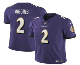 Men's Baltimore Ravens #2 Nate Wiggins Purple 2024 Vapor Limited Football Jersey