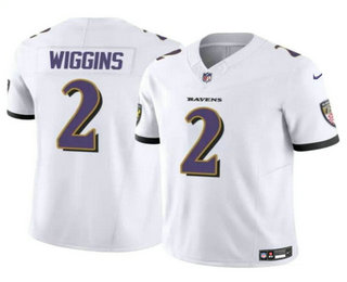 Men's Baltimore Ravens #2 Nate Wiggins White 2024 FUSE Vapor Limited Football Jersey