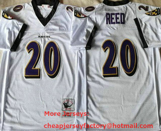 Men's Baltimore Ravens #20 Ed Reed White Throwback Jersey