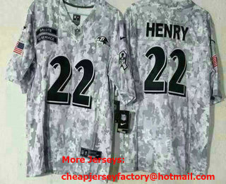 Men's Baltimore Ravens #22 Derrick Henry Arctic Camo 2024 FUSE Salute to Service Limited Stitched Jersey