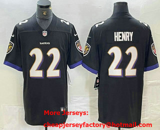 Men's Baltimore Ravens #22 Derrick Henry Black 2024 Vapor Limited Stitched Jersey