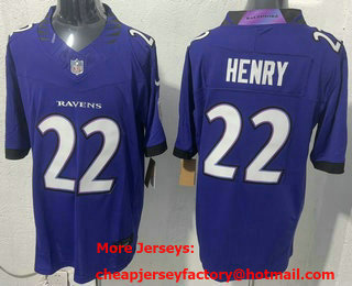 Men's Baltimore Ravens #22 Derrick Henry Limited Purple FUSE Vapor Jersey