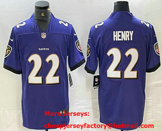 Men's Baltimore Ravens #22 Derrick Henry Purple 2024 Vapor Limited Stitched Jersey